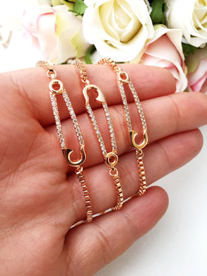 Adjustable Rose Gold Safety Pin Bracelet - Evileyefavor