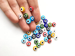100 pieces evil eye beads 10mm, flat round mixes color evil eye beads, - Evileyefavor