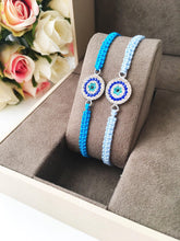 Evil Eye Charm Bracelet, Blue Macrame Bracelet, Zircon Charm - Evileyefavor