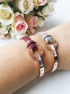 Rose Gold Bracelet, Leather Bracelet, Cubic Zircon Bracelet - Evileyefavor