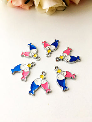 5 pcs tiny fish charms, fish necklace charm, fish star charm beads - Evileyefavor