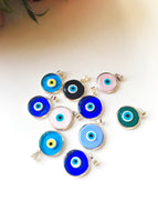 5pcs silver plated evil eye pendants, 22mm murano glass evil eye charms - Evileyefavor