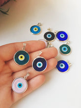 5pcs silver plated evil eye pendants, 22mm murano glass evil eye charms - Evileyefavor