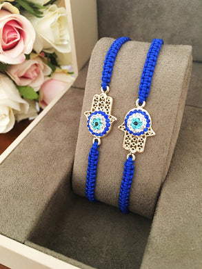 Hamsa Bracelet, Evil Eye Bracelet, Blue Macrame Bracelet - Evileyefavor