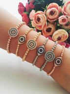 Evil Eye Beaded Bracelet, Rose Gold Silver Bracelet, Zircon Bracelet - Evileyefavor