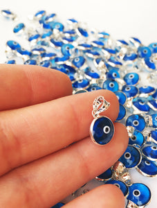 Navy blue evil eye charm | evil eye silver pendant | tiny glass evil eye charms | evil eye necklace pendant | evil eye connectors | silver - Evileyefavor