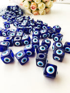 Blue evil eye glass beads | 5 pcs square evil eye beads | evil eye connector beads - Evileyefavor