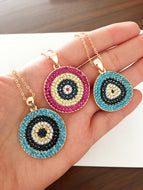 Evil eye necklace, nazar boncuk necklace, cubic zirconia gold necklace - Evileyefavor