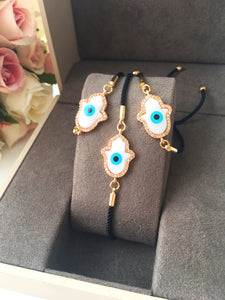 Greek Evil Eye Bracelet, Rose Gold Bracelet Set, Hamsa Clover Charm - Evileyefavor