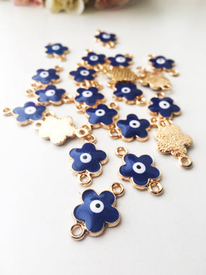 Four leaf clover evil eye charm 5 pcs | evil eye clover connector | enamel evil eye beads | good luck charm | clover connector | evil eye - Evileyefavor