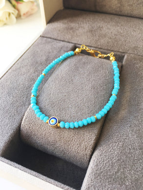 Evil Eye Turquoise Bead Bracelet, Seed Beads Bracelet - Evileyefavor