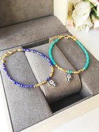 Tiny Hamsa Charm Bracelet, Seed Beads Bracelet, Evil Eye Bracelet - Evileyefavor