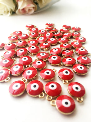 5 pcs Gold plated evil eye charm, red evil eye pendant, evil eye enamel beads - Evileyefavor