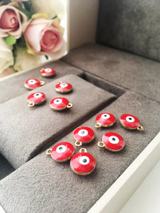 5 pcs Gold plated evil eye charm, red evil eye pendant, evil eye enamel beads - Evileyefavor