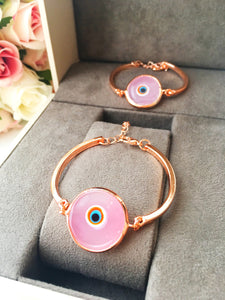Murano Evil Eye Bracelet, Pink Murano Bead, Rose Gold Bracelet - Evileyefavor