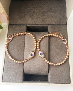 Evil Eye Bracelet, Rose Gold Beads Bracelet - Evileyefavor