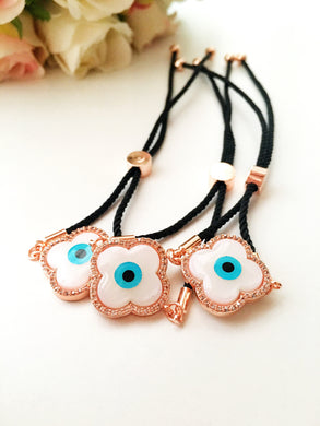 Evil Eye Bracelet, Clover Bracelet, Mother of Pearl - Evileyefavor