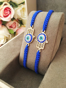 Hamsa Bracelet, Evil Eye Bracelet, Blue Macrame Bracelet - Evileyefavor