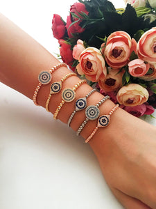 Evil Eye Beaded Bracelet, Rose Gold Silver Bracelet, Zircon Bracelet - Evileyefavor