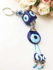 Evil eye key chain, square evil eye beads, evil eye key ring, evil eye bag charm - Evileyefavor