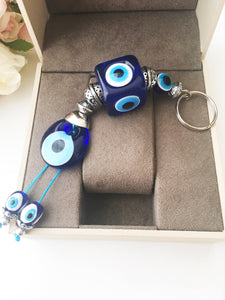 Evil eye key chain, square evil eye beads, evil eye key ring, evil eye bag charm - Evileyefavor