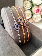 Evil Eye Beaded Bracelet, Adjustable Bracelet, Rose Gold Silver - Evileyefavor