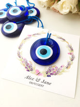 Blue evil eye nazar boncuk with personalized card - Evileyefavor