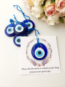 Blue evil eye nazar boncuk with personalized card - Evileyefavor