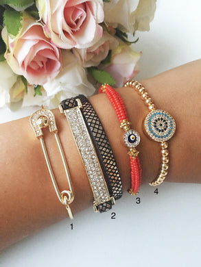 Turkish Evil Eye Bracelet Set, Evil Eye Jewelry, Gold Bangles - Evileyefavor