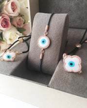 Greek Evil Eye Bracelet, Rose Gold Bracelet Set, Hamsa Clover Charm - Evileyefavor