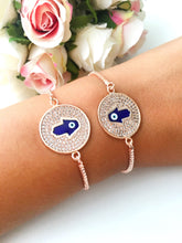 Blue Hamsa Evil Eye Bracelet, Adjustable Rose Gold Bracelet - Evileyefavor