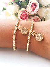 Pineapple Charm bracelet, Gold Beaded Bracelet, Summer Jewelry - Evileyefavor