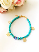Turquoise Bead Bracelet, Evil Eye Charm Bracelet - Evileyefavor