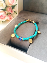Turquoise Bead Bracelet, Evil Eye Charm Bracelet - Evileyefavor