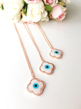 Evil eye necklace, mother of pearl necklace, rose gold plated necklace - Evileyefavor
