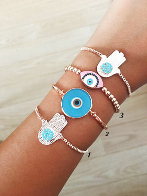 Rose Gold Bracelet Set, Evil Eye Hamsa Bracelet - Evileyefavor