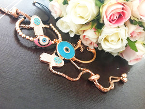 Rose Gold Bracelet Set, Evil Eye Hamsa Bracelet - Evileyefavor