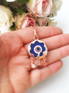 Blue evil eye necklace, murano necklace, rose gold necklace, charm necklace, evil eye charm - Evileyefavor