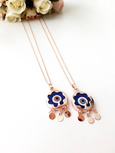 Blue evil eye necklace, murano necklace, rose gold necklace, charm necklace, evil eye charm - Evileyefavor