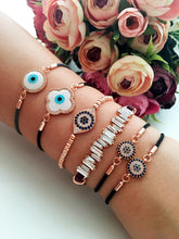 Evil Eye Bracelet Set, Adjustable Rose Gold Bracelet, Leather Bracelet - Evileyefavor
