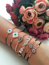 Evil Eye Bracelet Set, Adjustable Rose Gold Bracelet, Leather Bracelet - Evileyefavor
