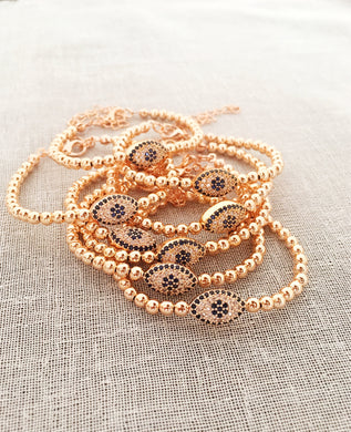 Evil Eye Bracelet, Rose Gold Beads Bracelet - Evileyefavor