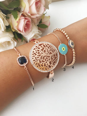 Rose Gold Bracelet Set, Evil Eye Jewelry, Tree of Life, Birthstone Bracelet - Evileyefavor