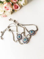 Minimalist Evil Eye Bracelet, Adjustable Silver Bracelet - Evileyefavor