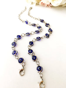 Silver Chain Bracelet, Glass Evil Eye Charm Bracelet, Greek Jewelry - Evileyefavor