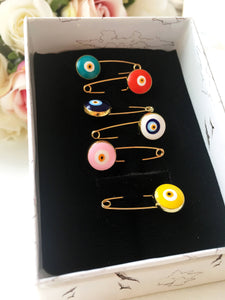 Evil eye safety pin, unique baby shower favors, baby boy pins, evil eye pins, evil eye stroller pin, baby gift box, birth gift, baby girl - Evileyefavor
