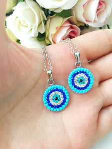 Evil eye necklace, turquoise beads necklace, turquoise evil eye necklace - Evileyefavor