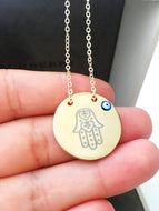 Evil eye necklace, hamsa necklace, hamsa evil eye necklace, gold plate necklace - Evileyefavor