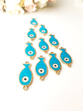 Evil eye charm, turquoise pendant, 2 pcs fish charm for necklace, evil eye pendant, evil eye necklace charm, small fish evil eye, nazar - Evileyefavor