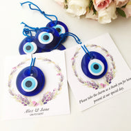 Blue evil eye nazar boncuk with personalized card - Evileyefavor